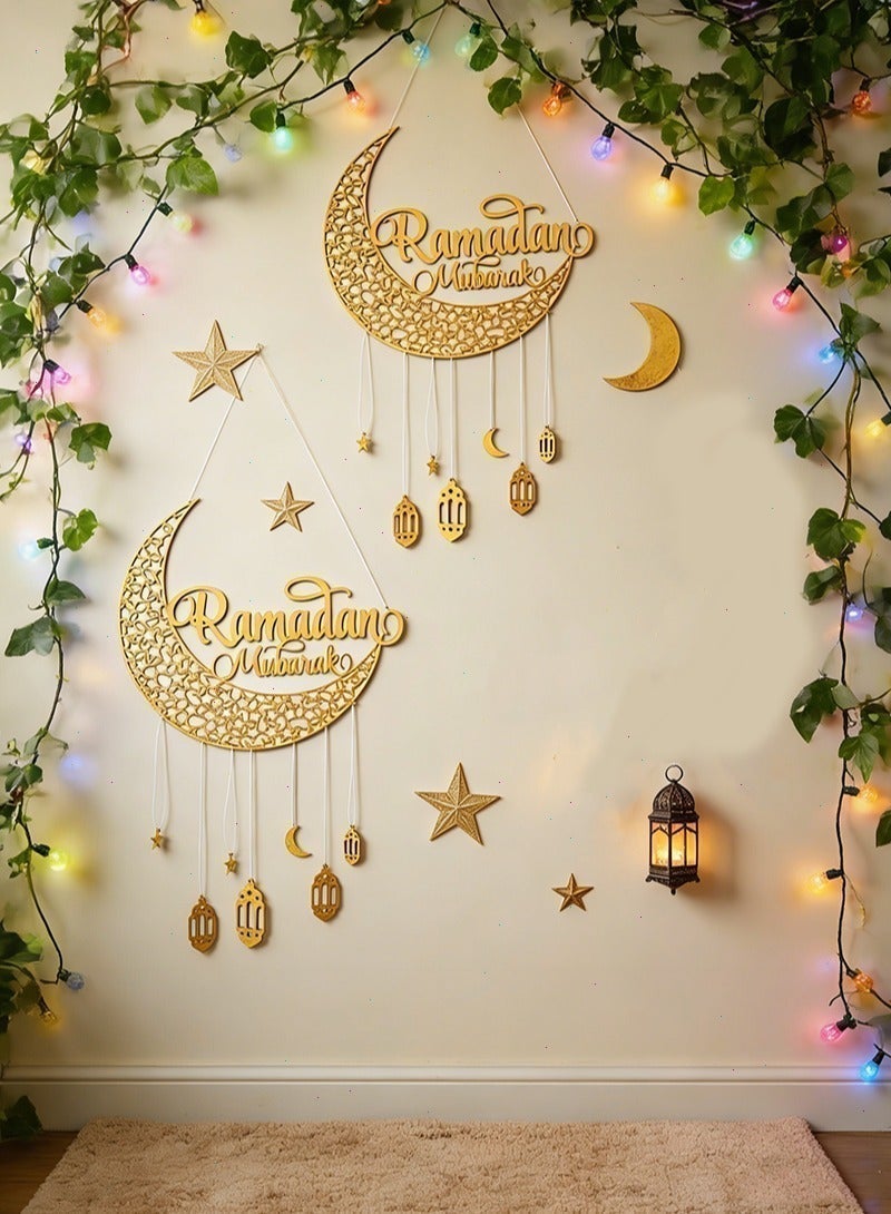 يواوليتي زينة رمضان، زينة رمضان المعلقة، قمر ذهبي خشبي وحرف يدوية، هدية رمضان مثالية لتزيين غرفة المعيشة - Image 5
